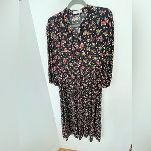 Mango floral button up tie waist midi dress